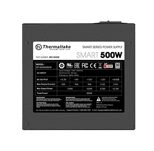 Thermaltake Smart 500W 80+ White Certified PSU, Continuous Power with 120mm Ultra Quiet Cooling Fan, ATX 12V V2.3/EPS 12V Active PFC Power Supply PS-SPD-0500NPCWUS-W Thermaltake Smart 500W 80+ White Certified PSU, Continuous Power with 120mm Ultra Quiet Cooling Fan, ATX 12V V2.3/EPS 12V Active PFC Power Supply PS-SPD-0500NPCWUS-W